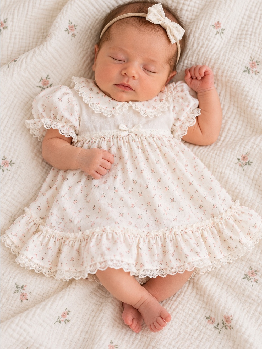 Vintage Inspired Floral Ruffle Dress Newborn Cottagecore